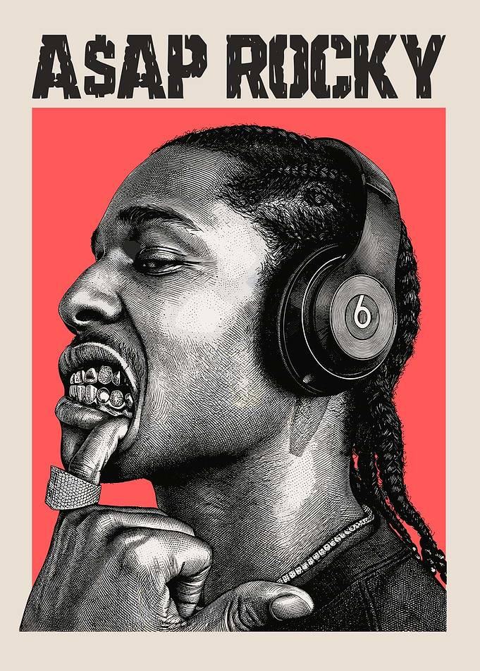 A$AP Rocky Portrait with Headphones