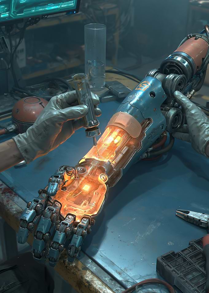 Cyberpunk prosthetic arm repair