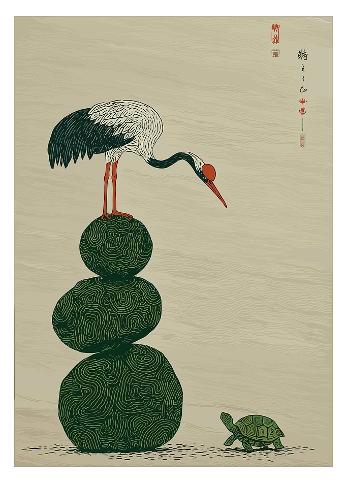 Crane and Turtle Zen Stones