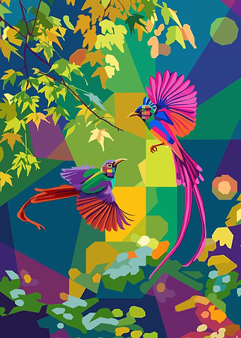 Colorful Birds in Geometric Nature