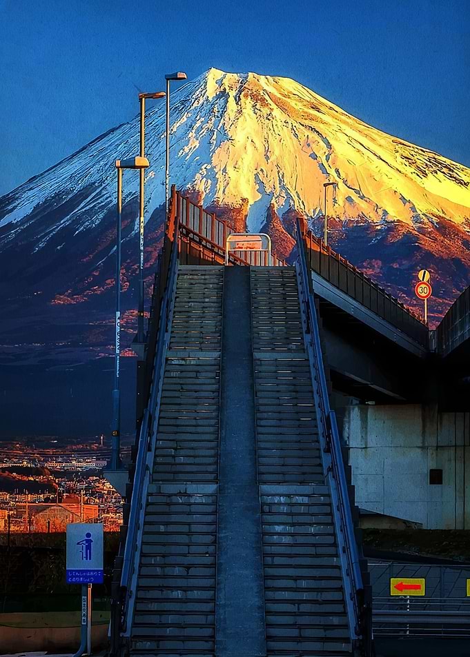 Mount Fuji at Sunrise with Stairs
