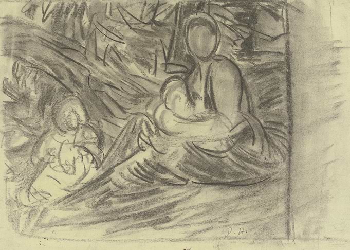 Mother and Child Charcoal Sketch