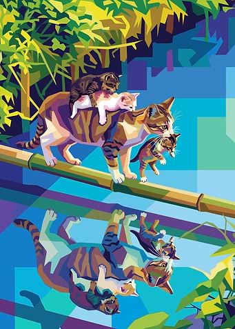 Cats on a Bamboo Branch