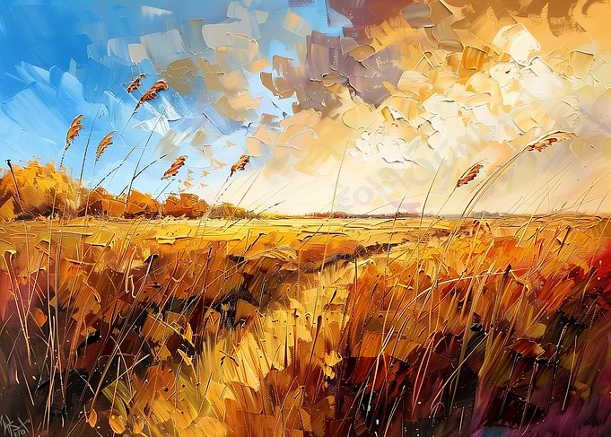 Impressionistic Field of Wheat Under a Dramatic Sky