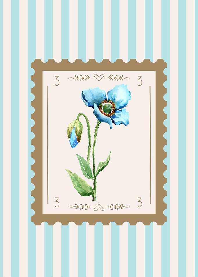 Blue Poppy Stamp Design