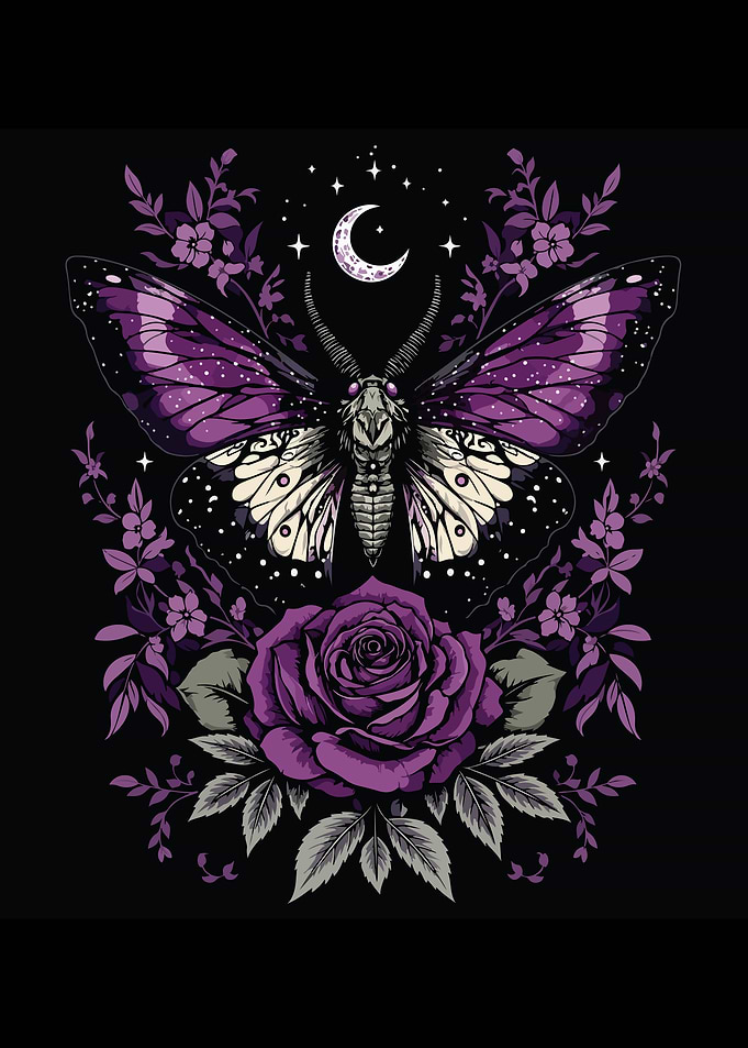Gothic Moth and Rose Illustration