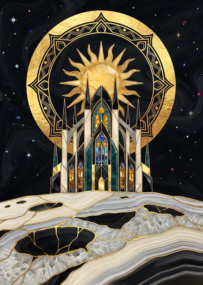 Luxury Golden Space Shape with Sun and Moon Stars Kintsugi Art