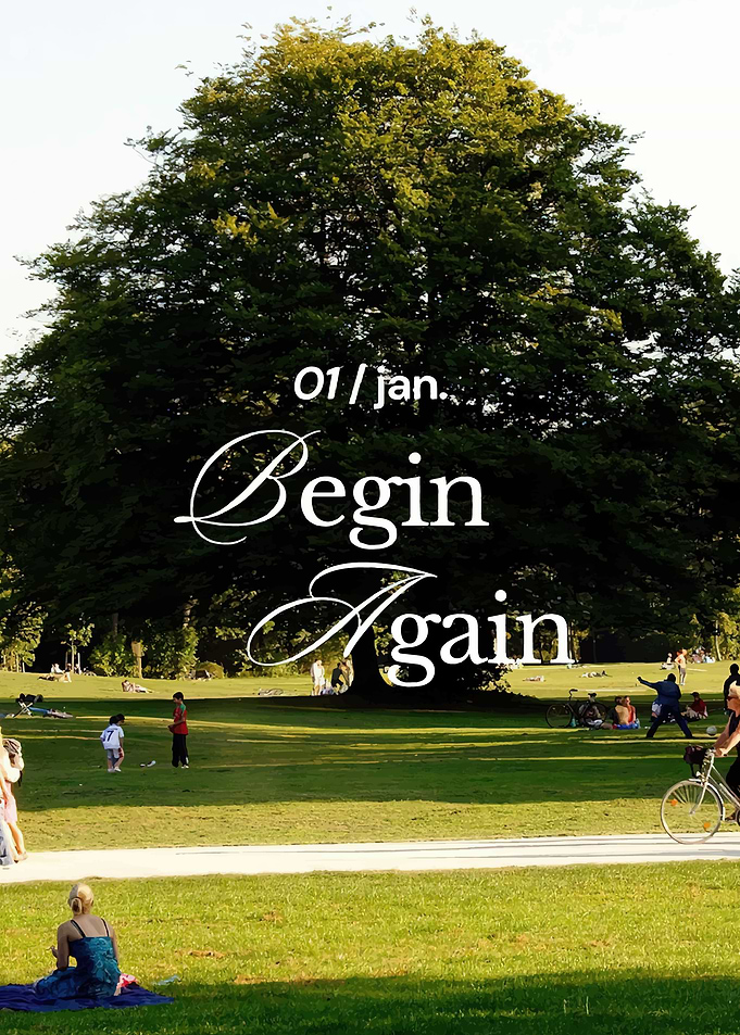 Begin Again Text Overlay on Park Scene