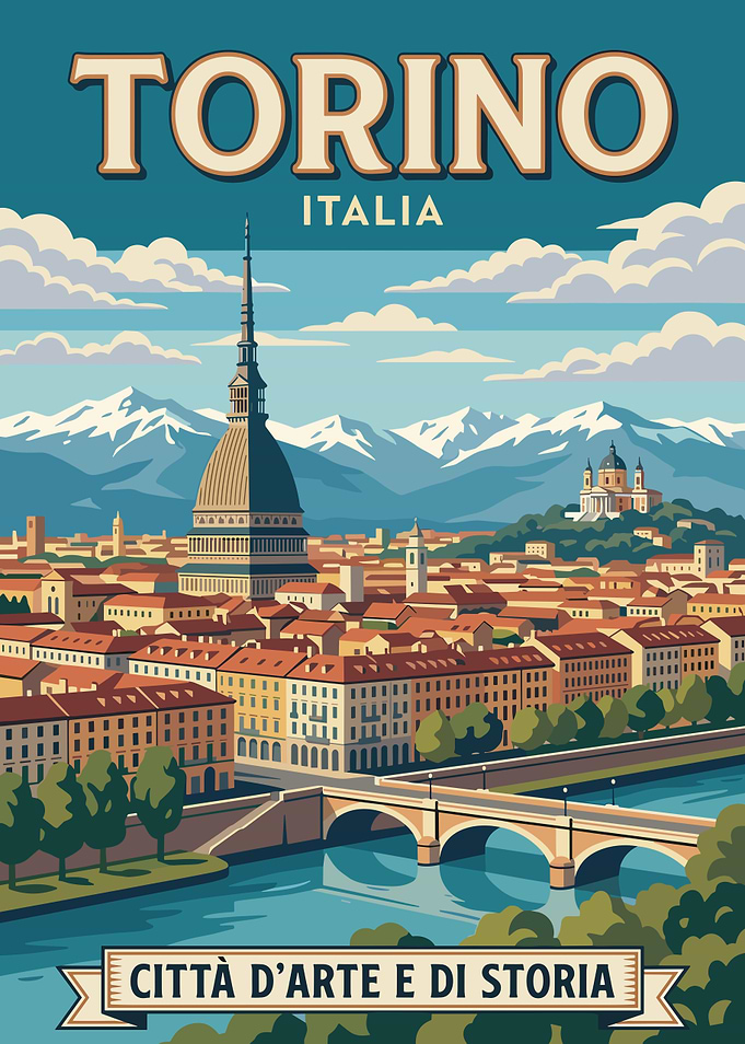 Torino, Italy Vintage Travel Poster