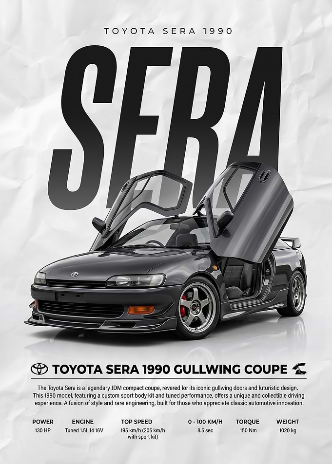 sleek Toyota Sera Gullwing Coupe car poster