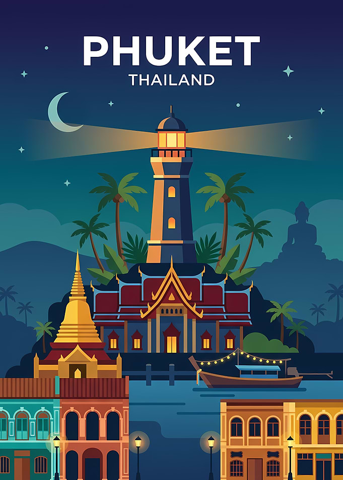 Phuket Thailand Lighthouse Night Scene
