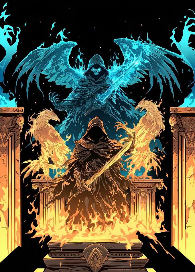 Grim Reaper with Fiery Phoenixes