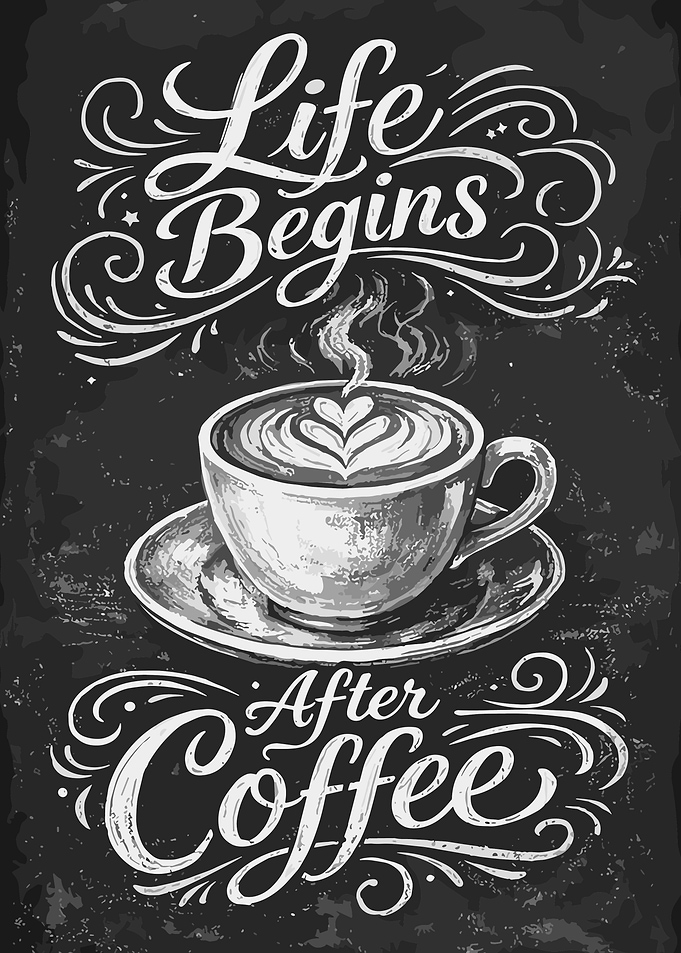 Life Begins After Coffee Chalkboard Coffee Quote Wall Art Poster