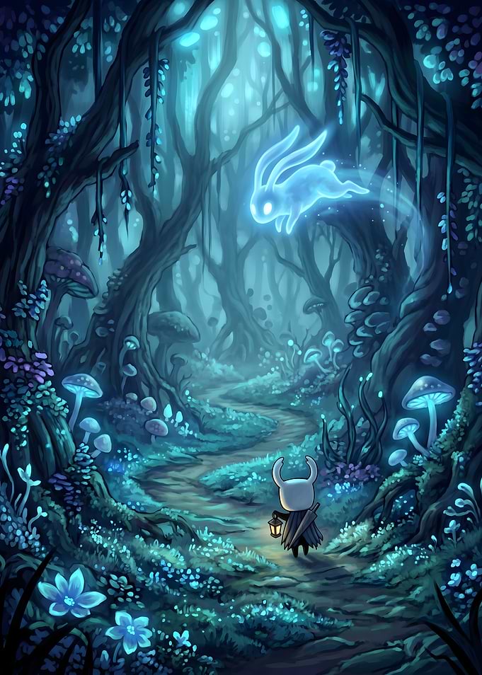 Knight and Spirit in Enchanted Forest