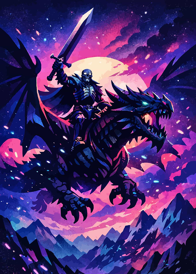 Skeleton Knight Riding a Dragon