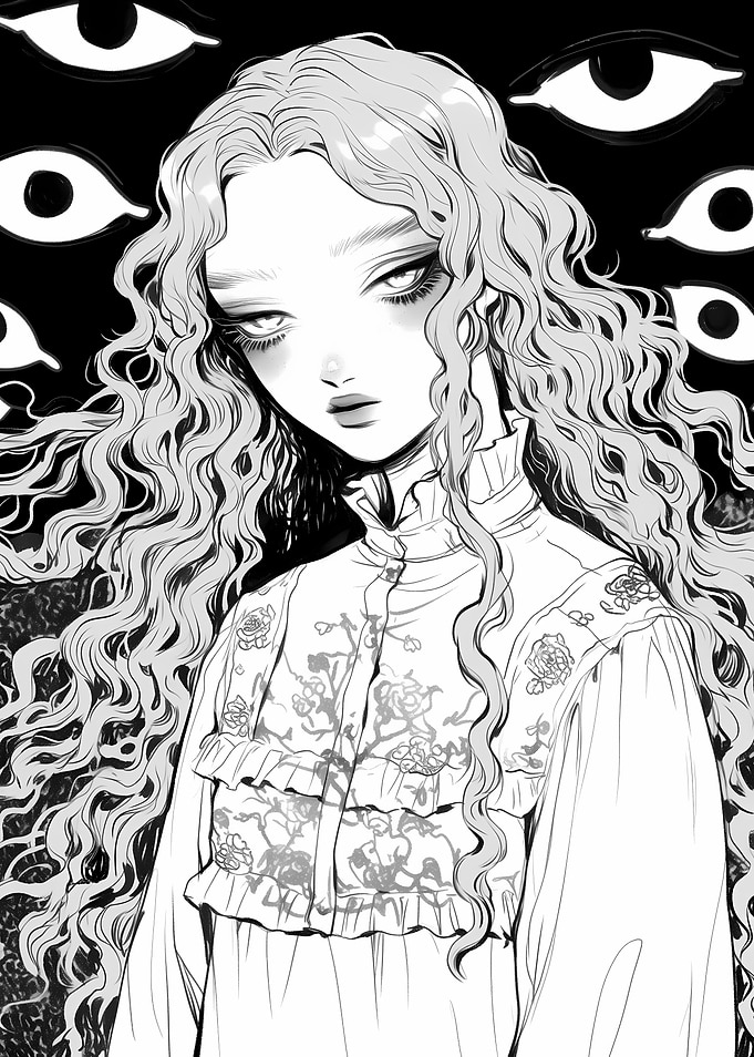 Gothic Anime Girl with Eyes Background