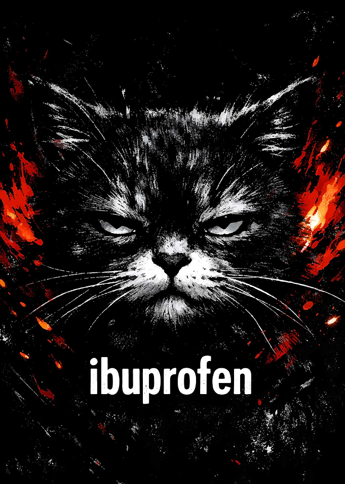 Angry Cat with Ibuprofen Text