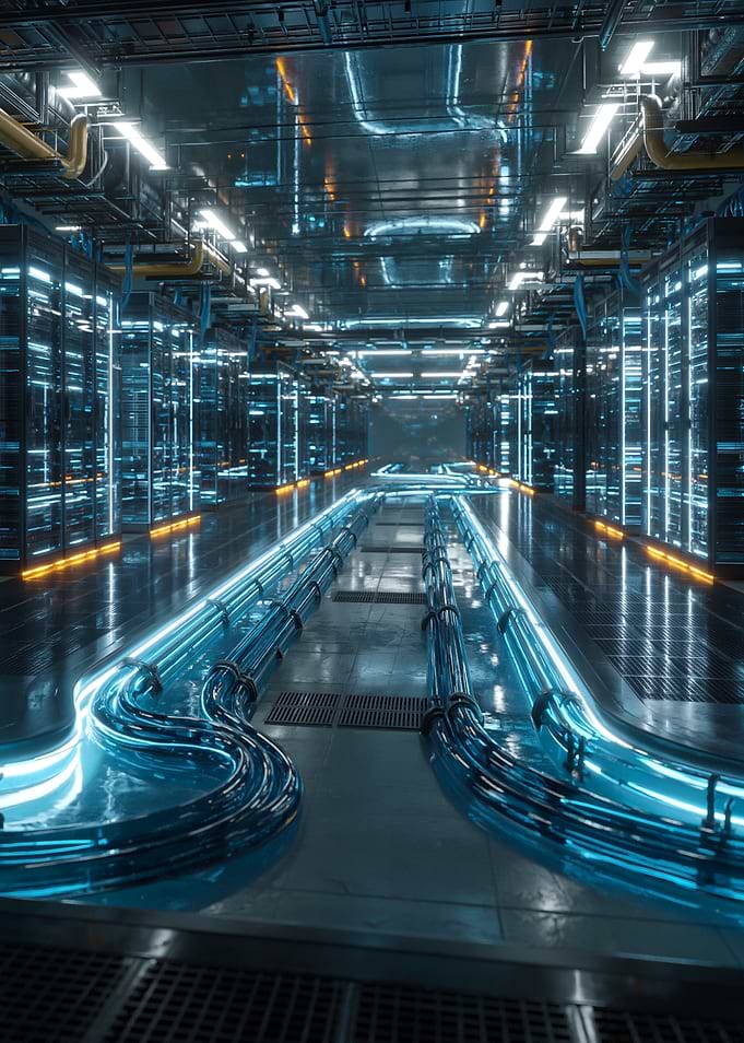 Futuristic Server Room with Blue Lights