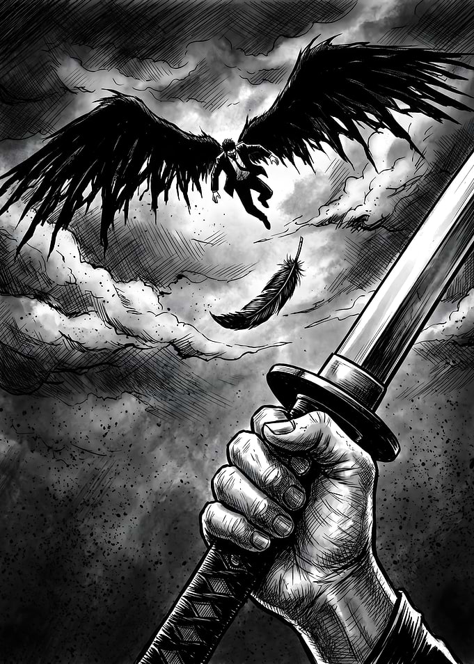 Angel Falling with Sword