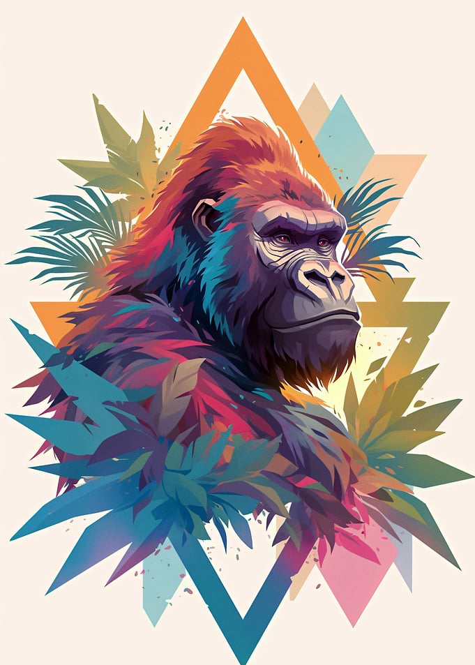 Vibrant Gorilla with Tropical Leaves