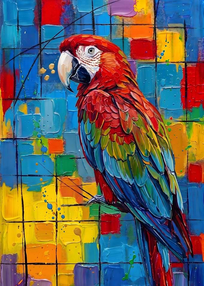 Scarlet Macaw Impasto Painting