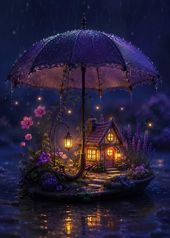 Enchanted Fairy House Under an Umbrella