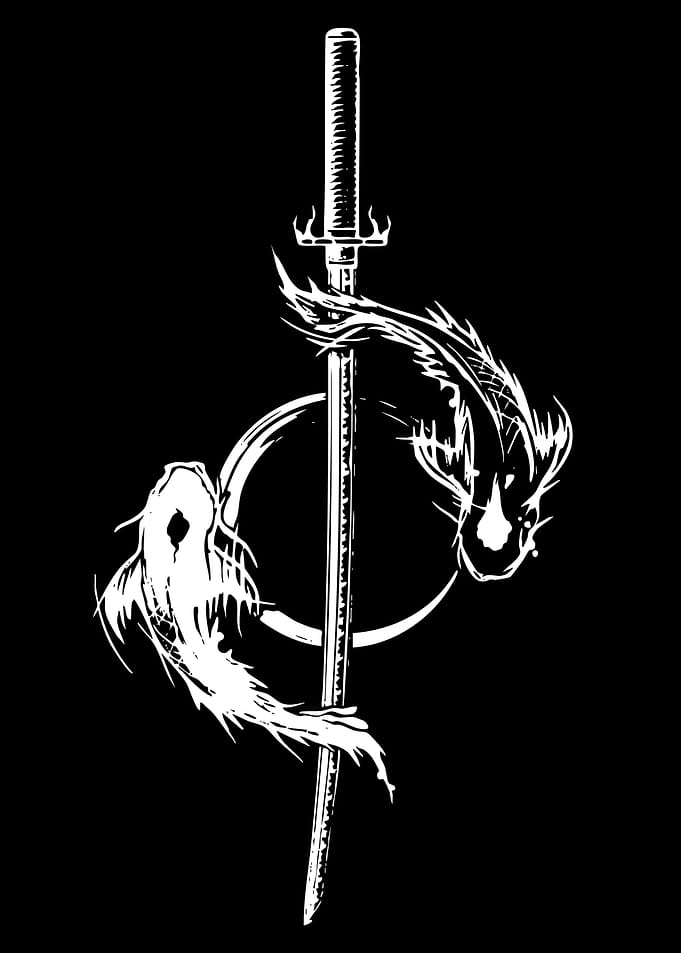 Samurai Sword with Koi Fish and Circle