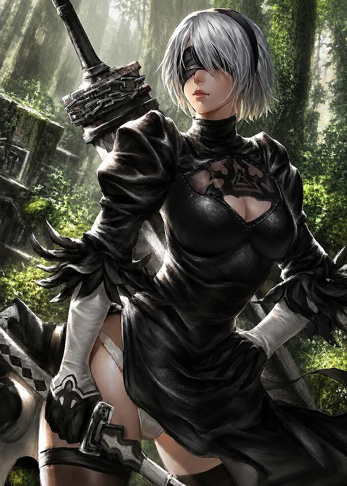 2B with Sword in Forest
