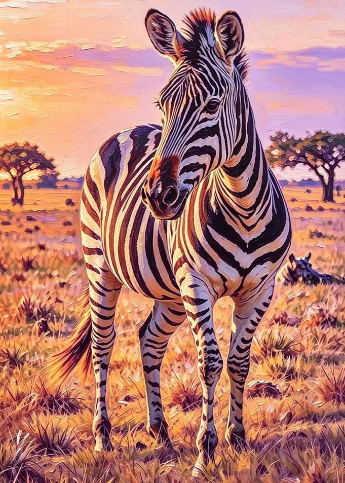 Zebra in African Savannah Sunset
