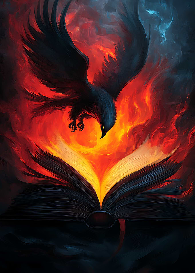Phoenix Rising from an Open Book