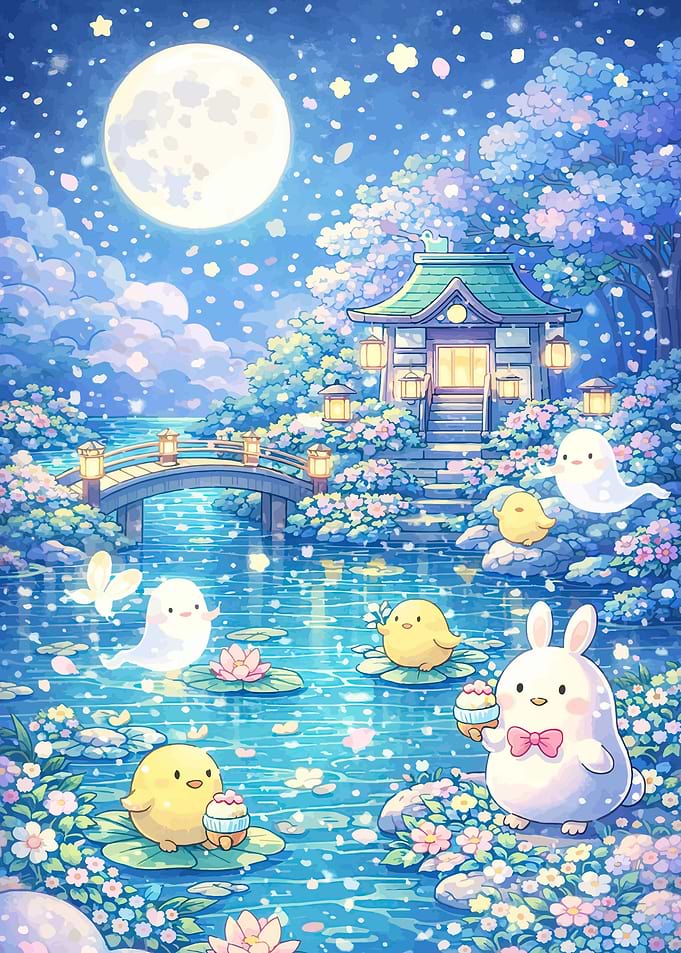 Cute Animals in a Magical Night Garden