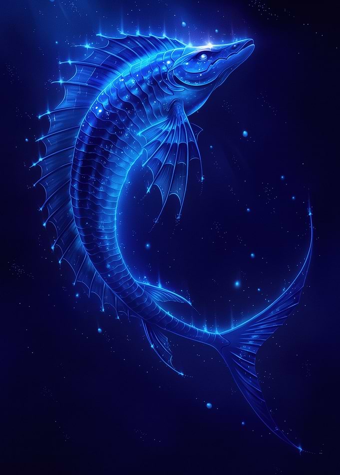 Bioluminescent Fish in Deep Blue Sea