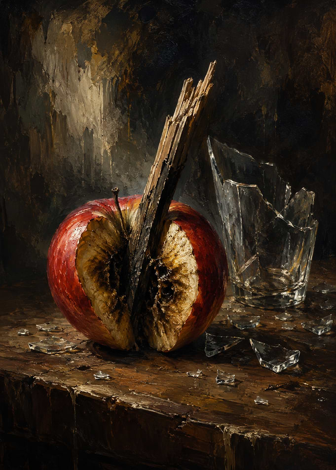 Still Life with Rotten Apple and Broken Glass