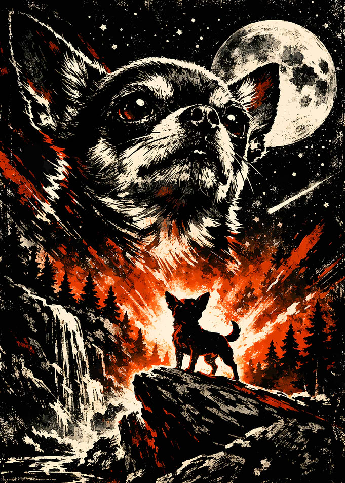 Chihuahua Under a Giant Moon