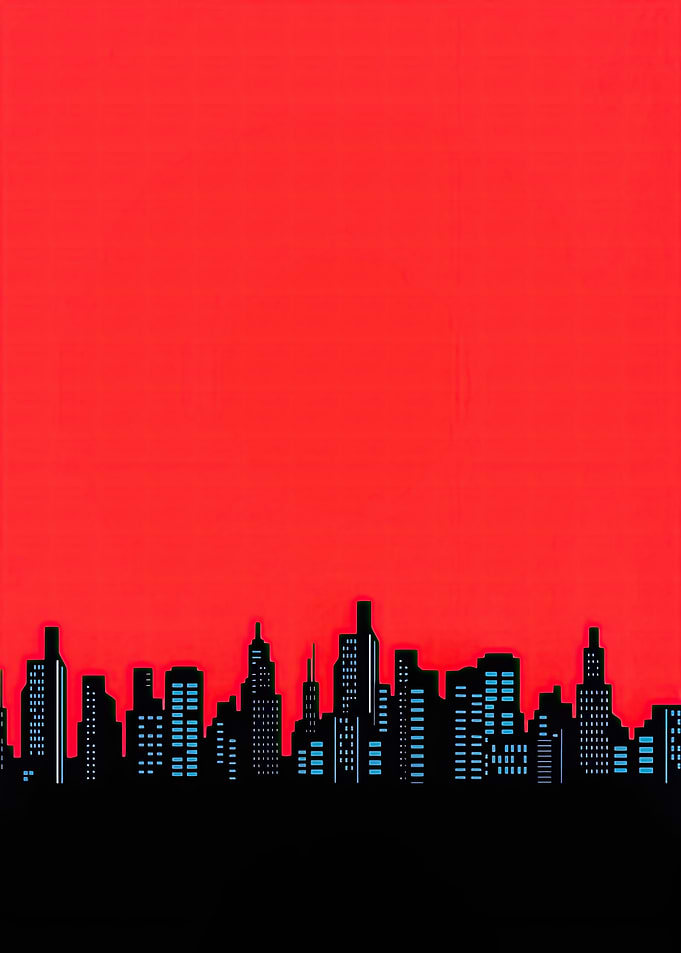 Cityscape Silhouette Against Red Sky