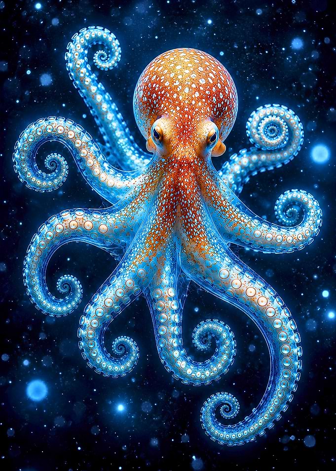 Bioluminescent Octopus Deep Sea Oil Painting Style Wall Art