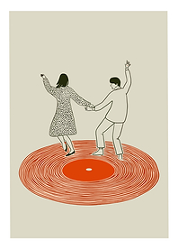 Couple dancing on a vinyl record