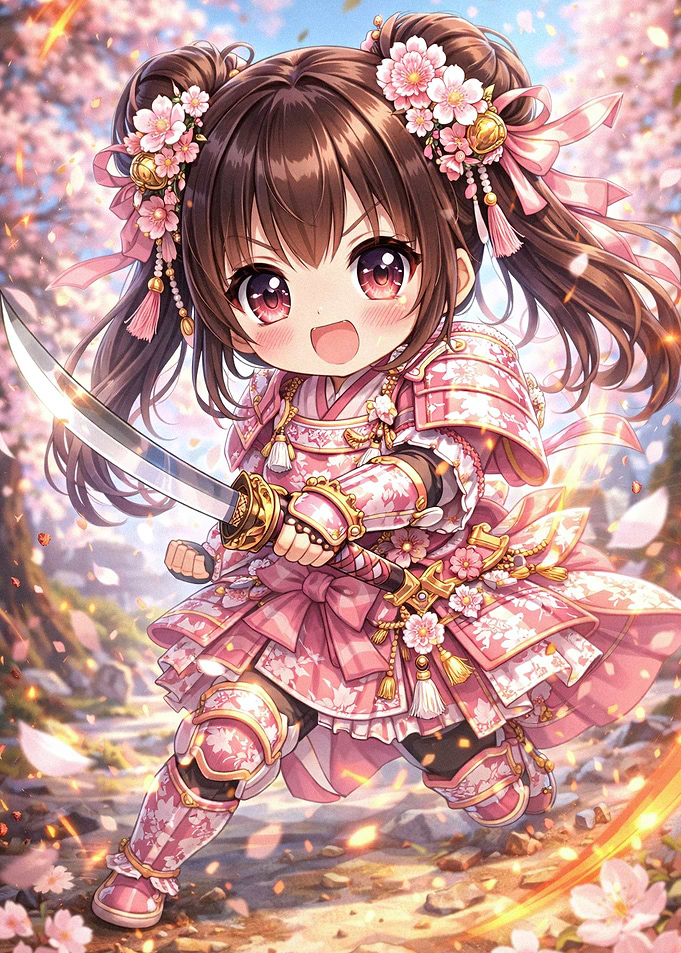Cute Anime Samurai Girl with Cherry Blossoms