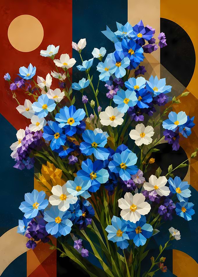 Floral Painting Blue and White Flowers