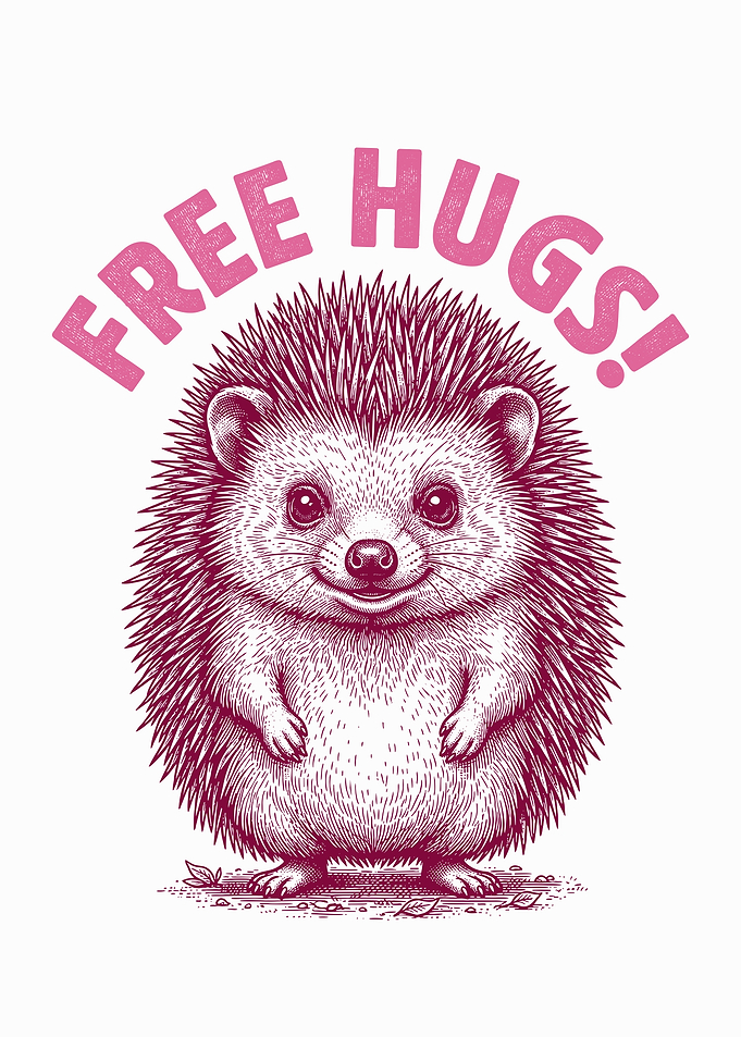 Cute Hedgehog with Free Hugs Text