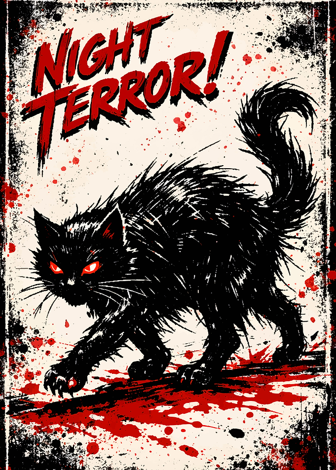 Night Terror Black Cat Poster