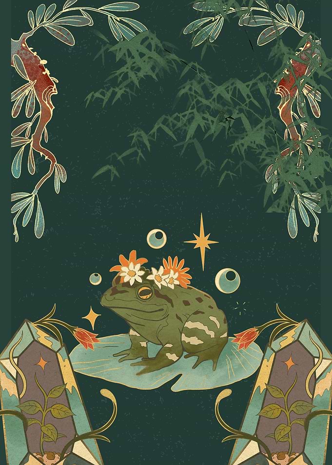 Frog with Flower Crown on Lily Pad