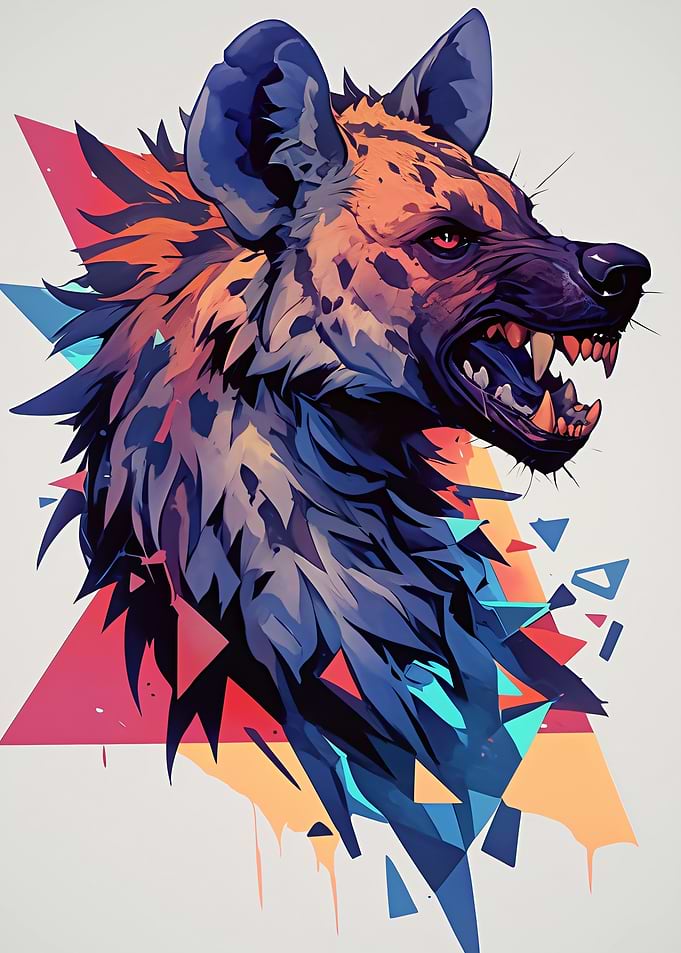 Aggressive Hyena with Geometric Background