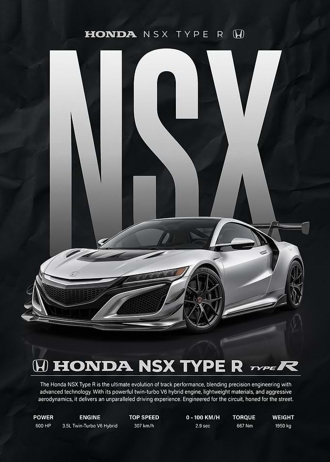 A sleek silver Honda nsx Type R Poster