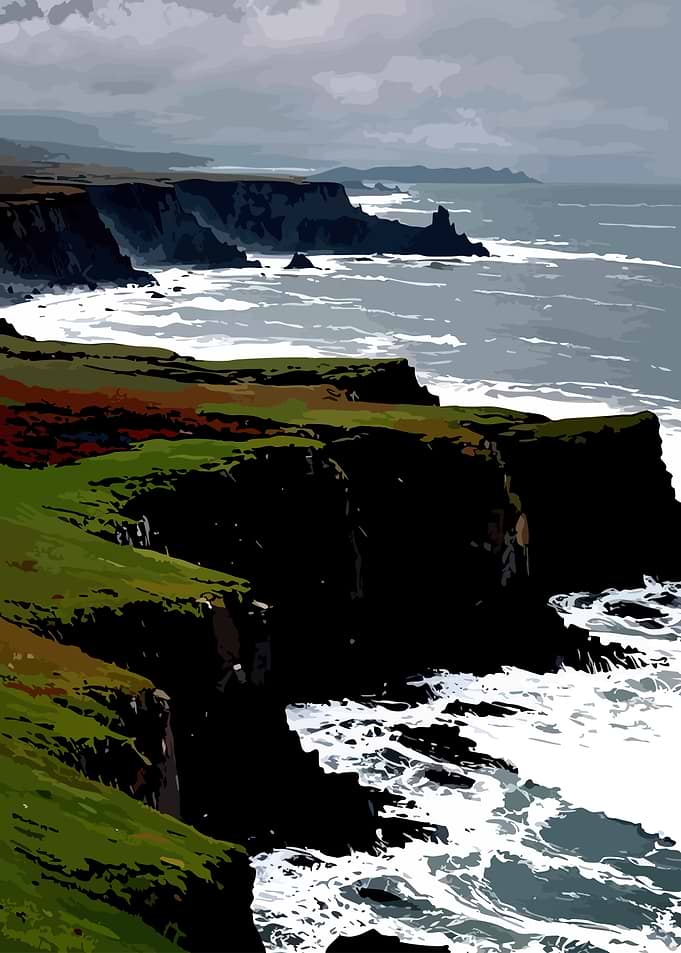 Dramatic Coastal Cliffs and Ocean Waves