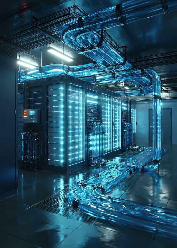 Futuristic Server Room with Liquid Cooling