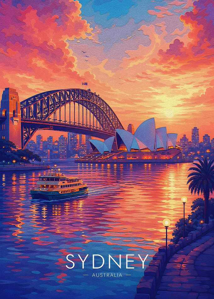 Sydney Opera House and Harbour Bridge at Sunset