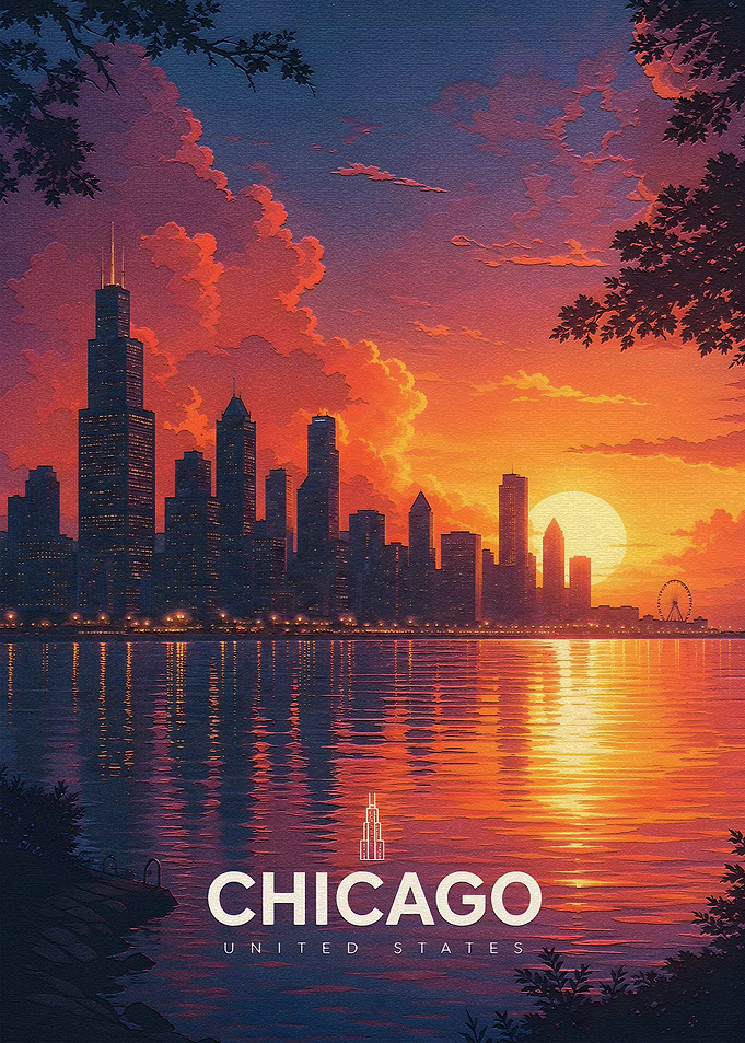 Chicago Skyline at Sunset