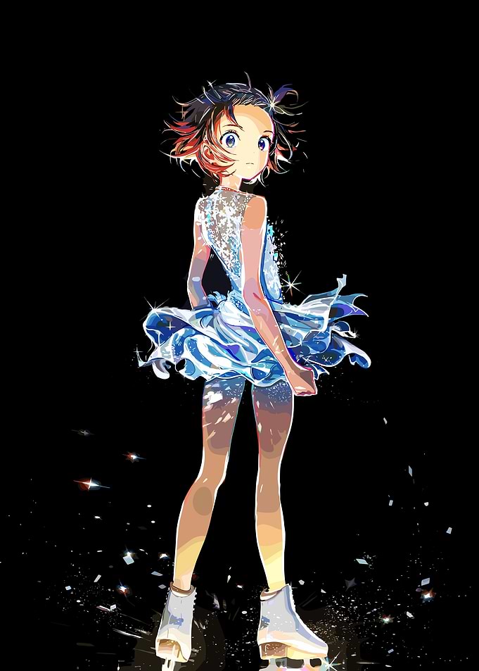 Anime Figure Skater in Blue Dress