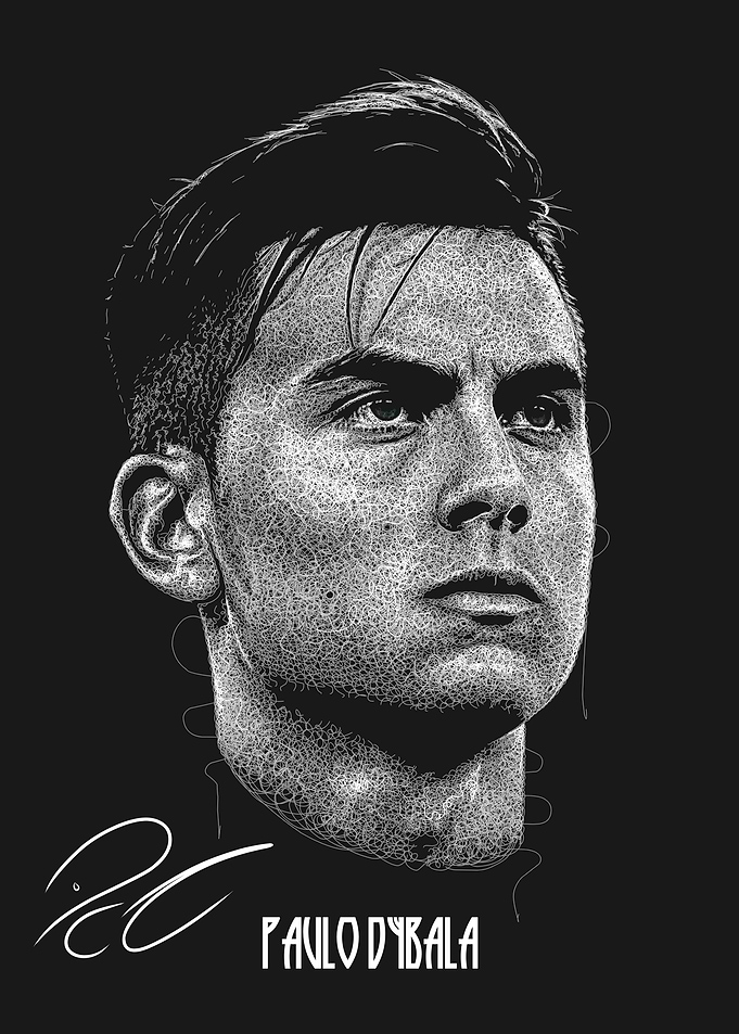 Paulo Dybala Scribble Art Style With Signature